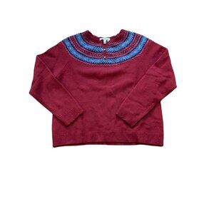 VTG Eddie Bauer LG 100% Lambswool Sweater Fair Isle Nordic Preppy Red Ski Winter